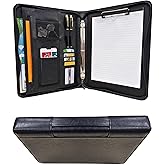 WEYEAH Faux Leather 3 Ring Portfolio Binder With Handle, Business Padfolio for Men & Women, Zippered Document Organizer for Home & Office Use, Including Clipboard, Notepad and Sheet Protectors (Black)