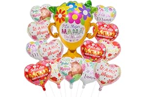 21 PCS Happy Mother's Day Aluminum Foil Heart Balloons 18 inch Feliz Dia Mama Heart Balloons for Mom, Grandma, Birthday Mothe