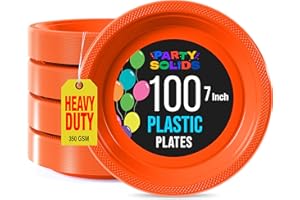 Exquisite Orange Plastic Plates Disposable 7" Plastic Dinner Plates 100 Pcs Orange Disposable Plates Plastic Plates for Party