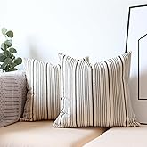 NAVIBULE Black Pillow Covers Linen Farmhouse Throw Pillow Covers Outdoor Striped Decorative Square Throw Pillows for Couch Sofa Bed 18x18 in Pack of 2 Black and Cream