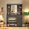 ChicFurnit Makeup Vanity Desk With Square Mirror & Lights – Farmhouse Style Vanity With Charging Station, Drawers & Storage, White - View #4