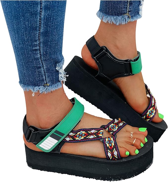 Xudanell Womens Sandals Platform Beach Sandals Velcro Ankle Strap Open Toe Slingback Heeled 