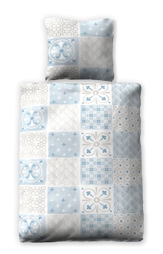 jilda-tex Seersucker Bettwäsche Tiles 100% Baumwolle Sommerbettwäsche Verschiedene Farben/Größen (135 x 200 cm, Blau)