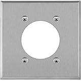 ENERLITES 2.125" Diameter Single Hole Receptacle Outlet Metal Wall Plate, Corrosive Resistant, Size 2-Gang 4.50" x 4.57", 779