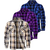 3 Pack Mens Long-Sleeve Button-Down Shirt Cotton Tops Casual Collared Blouses Loose Fit Plaid Flannel Shirts