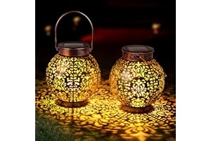 OUDDY DECOR 2 Pack Outdoor Solar Lanterns Hanging Garden Lights Waterproof Decorative Retro Metal Solar Powered Lantern for Pathway Patio Lawn Yard Table Decorations Christmas Gardening Gifts
