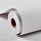 Haimin Grasscloth Textured Wallpaper 24in X 393in Fabric Contact Paper White Wall Paper Linen Peel and Stick Self-Adhesive Thick Vinyl Embossed Film Wallpaper (White)