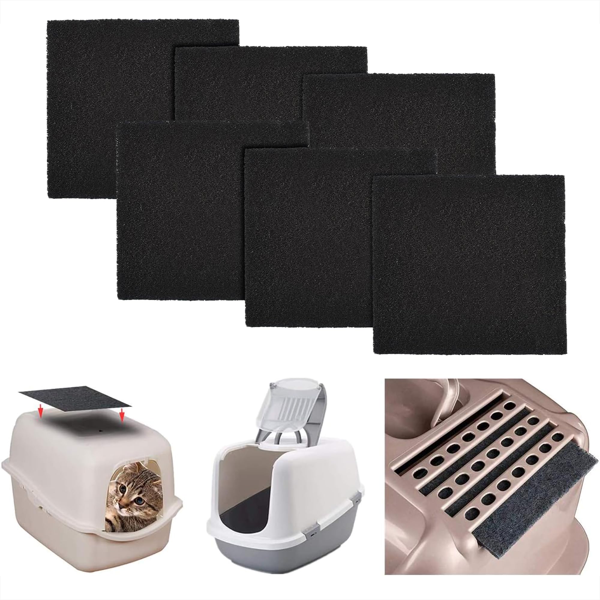 6-Pack Carbon Filter for Cat Litter Box,Cat Litter Box Charcoal Filters Replacement,Activated Charcoal Carbon Air Purifier for Hooded Cat Litter Boxes- Odor Control & Air Purification - 10.5x11.5cm