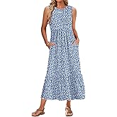 AUSELILY Womens Summer Dresses 2026 Sleeveless Maxi Dress Crewneck Casual Flowy Tiered Sundresses with Pockets