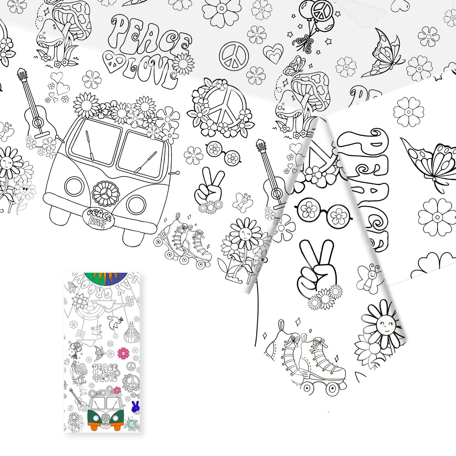 Coloring Tablecloth for Kids,137*274cm Giant Colouring Table Cloth,Paper Tablecloths Hippy Rectangular Table Cover for Parties,Art Coloring Educational Tablecloth Party Supplies for Boys Girls