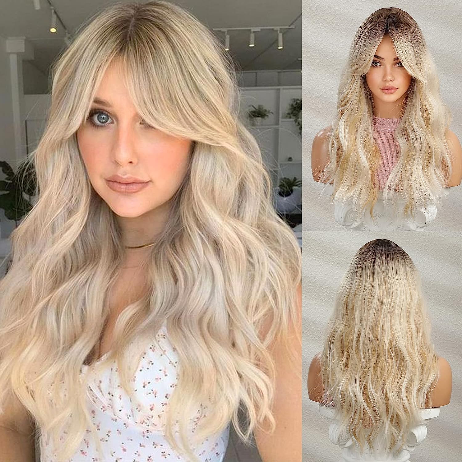 Esmee Long Wavy Ombre Blonde Wigs for Women Natuaral Synthetic Hair Heat Resistant Wig for Daily Party Cosplay Use — image 1