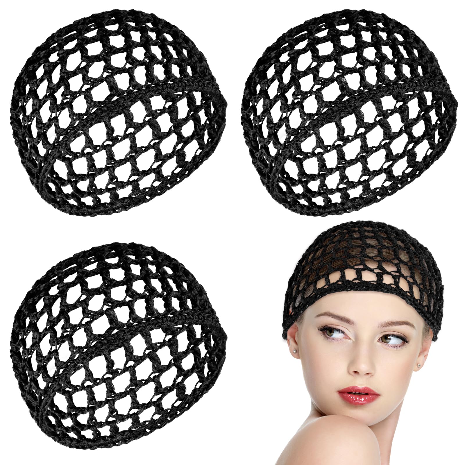 Photo 1 of 3PCS Hair Nets for Sleeping, Crochet Hair Wrap Net, Mesh Silk Press Wrap Soft Reusable Wrapping Crocheted Hairnets Sleep Cap for Women Sleep Hair Silk Tidy (Black)