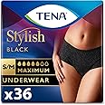 Tena Stylish Black Incontinence Bladder Control Underwear for Women, Maximum Absorbency, Small/Medium, 36 ct (2 Packs of 18)