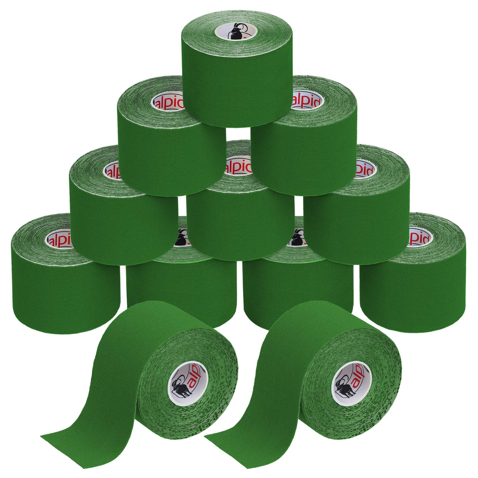 ALPIDEX Kinesiology Tape 1/3/ 6/12 Rolls Many Colors 5 m x 5 cm Application Examples E- Book Skin Friendly Muscle Support Elastic Strapping Tape, Colour:Green, Quantity:12 Rolls
