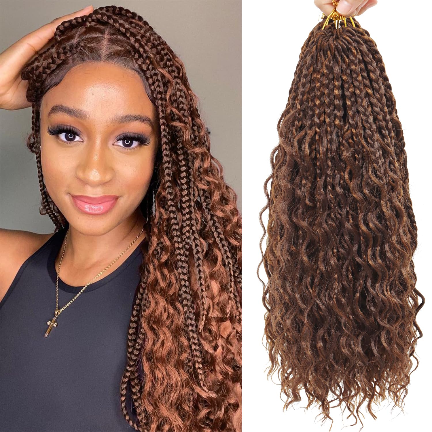Photo 1 of Goddess Bohemian Box Braids Crochet Hair 7 Packs 14 Inch Boho Crochet Braids for Black Women Pre Looped Braiding Hair with Curly Ends, P33/30