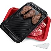 KAQAHIDO Grilling Deep Prep and Serve Trays, BBQ Platter for Raw Meat Marinating and Finished Cooked Food, Melamine Serving Tray, Set of 2, Cleaning Pack Included