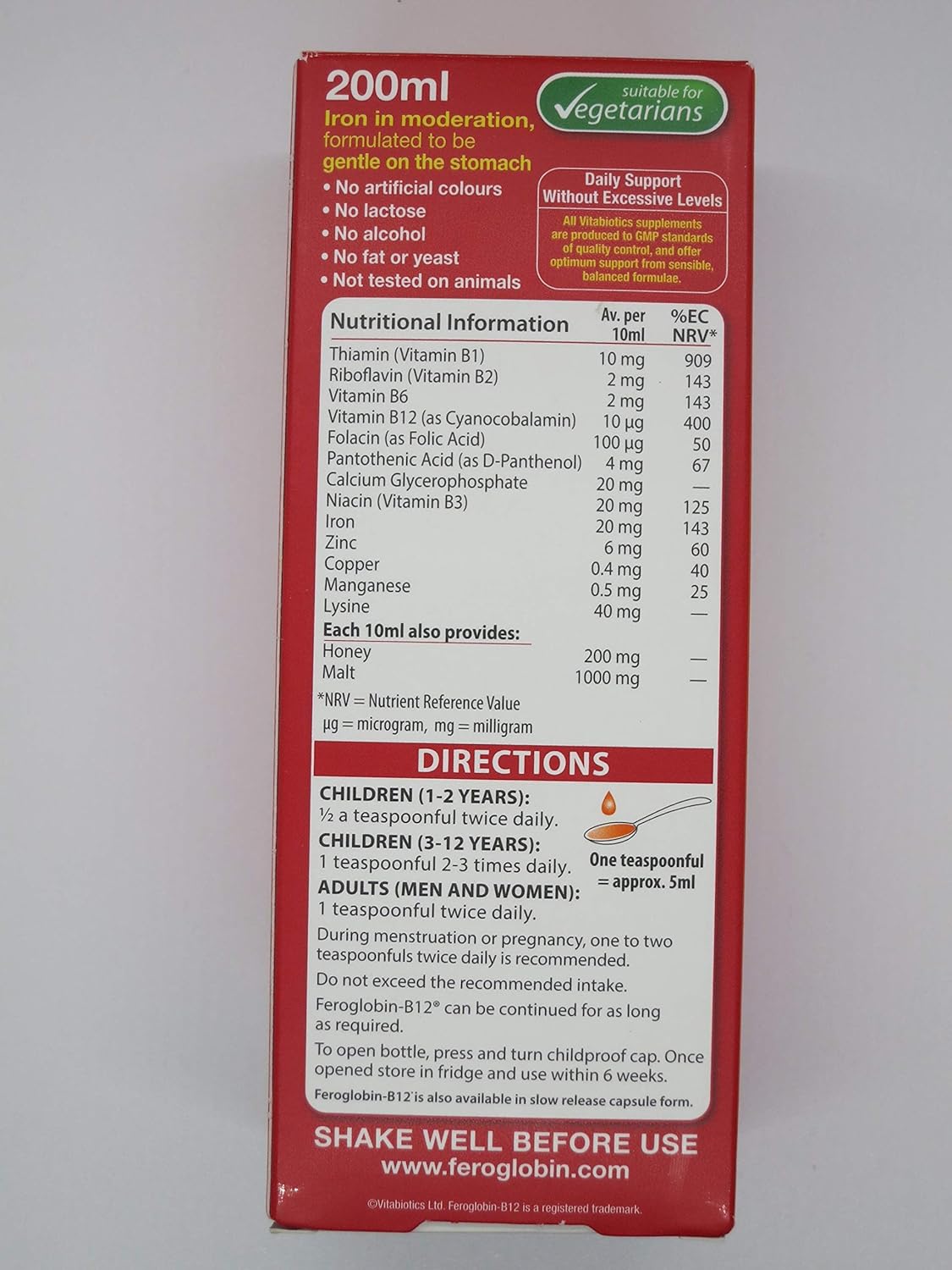 Amazon Com Feroglobin Vitabiotics B12 Iron Supplement Liquid 0ml By Feroglobin Health Personal Care