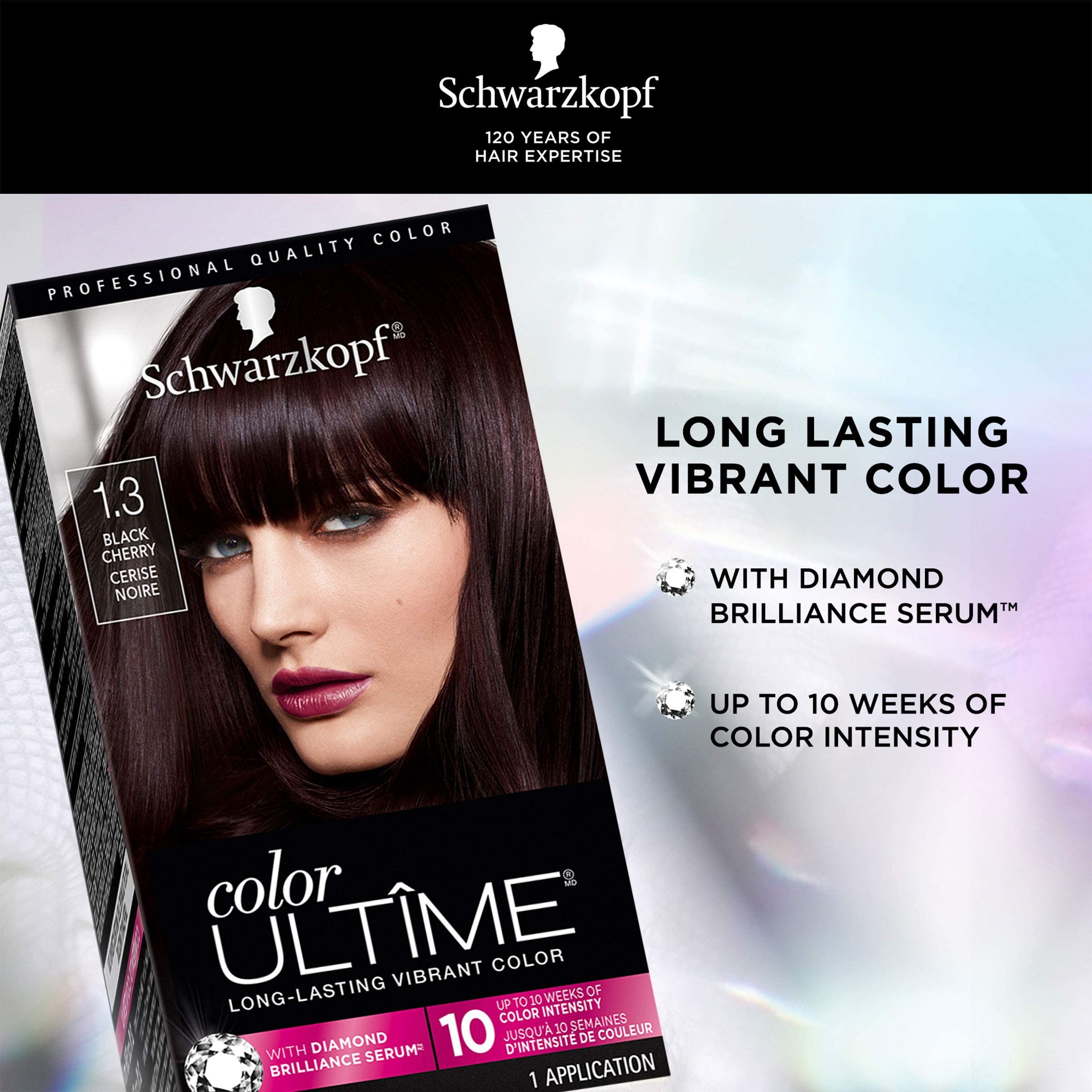 Schwarzkopf Color Ultime 1.3 Black Cherry Hair Dye, Permanent Intense Black with Diamond Brilliance, Fade-Resistant, Covers Grays, All Hair Textures