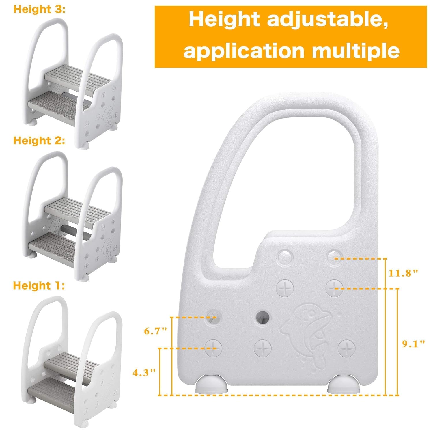 Two Step Stool with Handrails for Toddler and Kids, Standing Learning Tower for Bathroom Sink, Toilet Potty Training, Kitchen Counter with Safety Handrails and Non-Slip Pads (Gray, Height Adjustable) : Baby