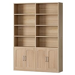 FACBOTALL Bookshelf and Bookcase with Doors, 6 Tier