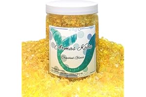 ARMAS KODU Crushed Glass for Resin Art, Broken Glass Pieces for Crafts Vase Filler Home Decorations,Crushed Glass for Crafts,3-6mm,1.5 Pound (Yellow)