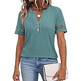 ANRABESS Womens Short Sleeve Tops Henley V Neck Blouses Dressy Casual 2026 Summer Trendy Tee Shirts Work Business Outfits