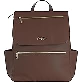 Roo and Bear Vegan Leather Baby Backpack, with Front Zip Pocket (Chocolate)