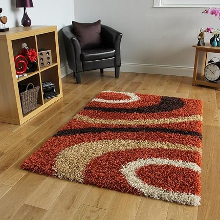 The Rug House Tappeti Shaggy Moderni Ed Economici Senza Perdita Di Pelo Colori Terracotta E Marrone 4 Formati Disponibili