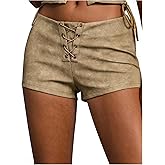 Floerns Women's Vintage PU Leather Mini Shorts Lace Up Low Waisted Booty Shorts
