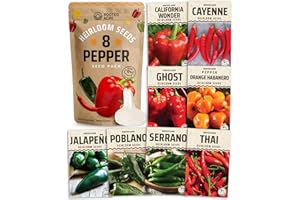 Rooted Acre 8 Varieties Hot Peppers – 240 Heirloom Seeds, High Germination – Includes Ghost, Jalapeño, Serrano, California Wonder & More – Spicy Pepper Garden Mix