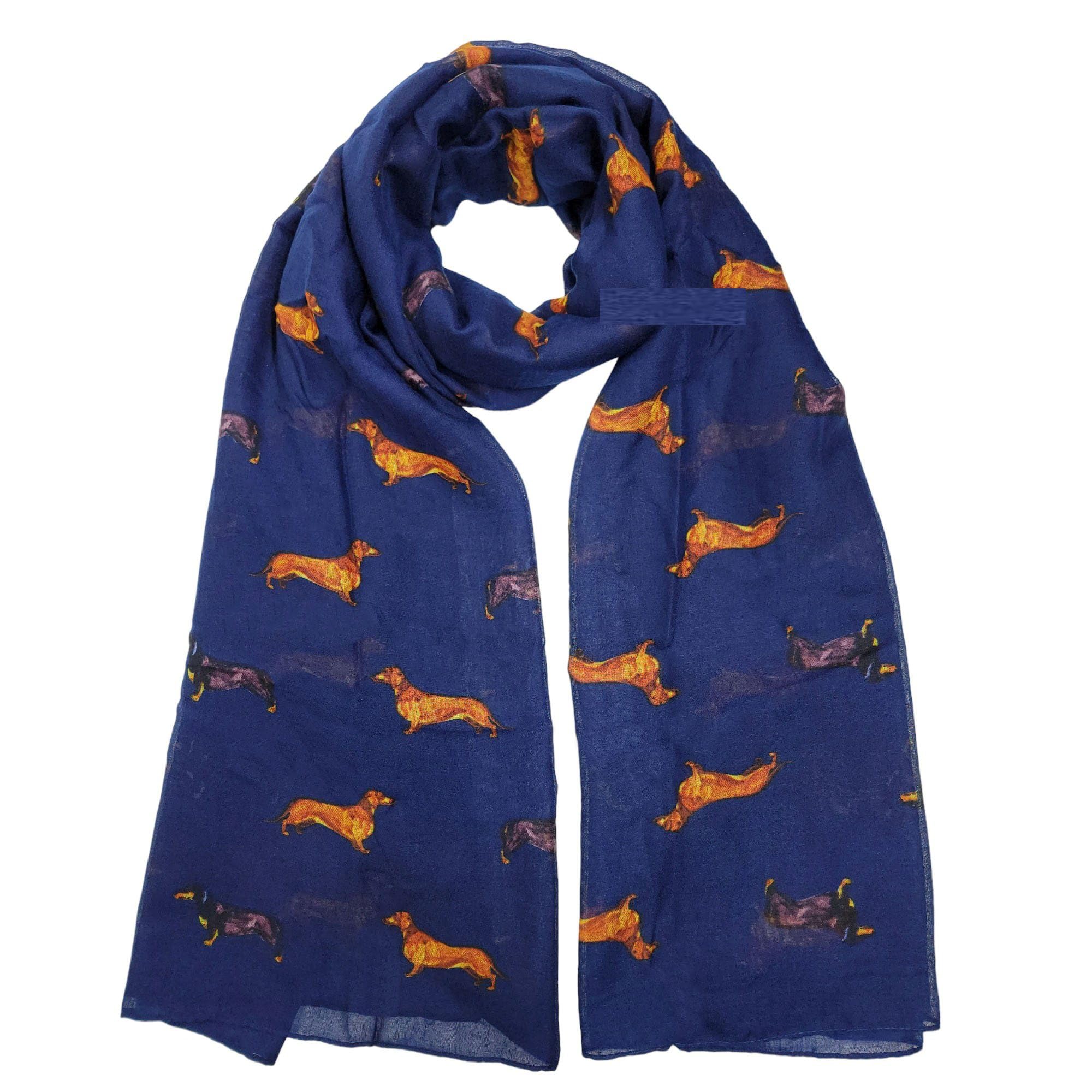 GFM® Women's Dachshund Dogs Print Scarf -DG-011-Navy Blue- (PSCF-FS-DG-011-B-GHNL)