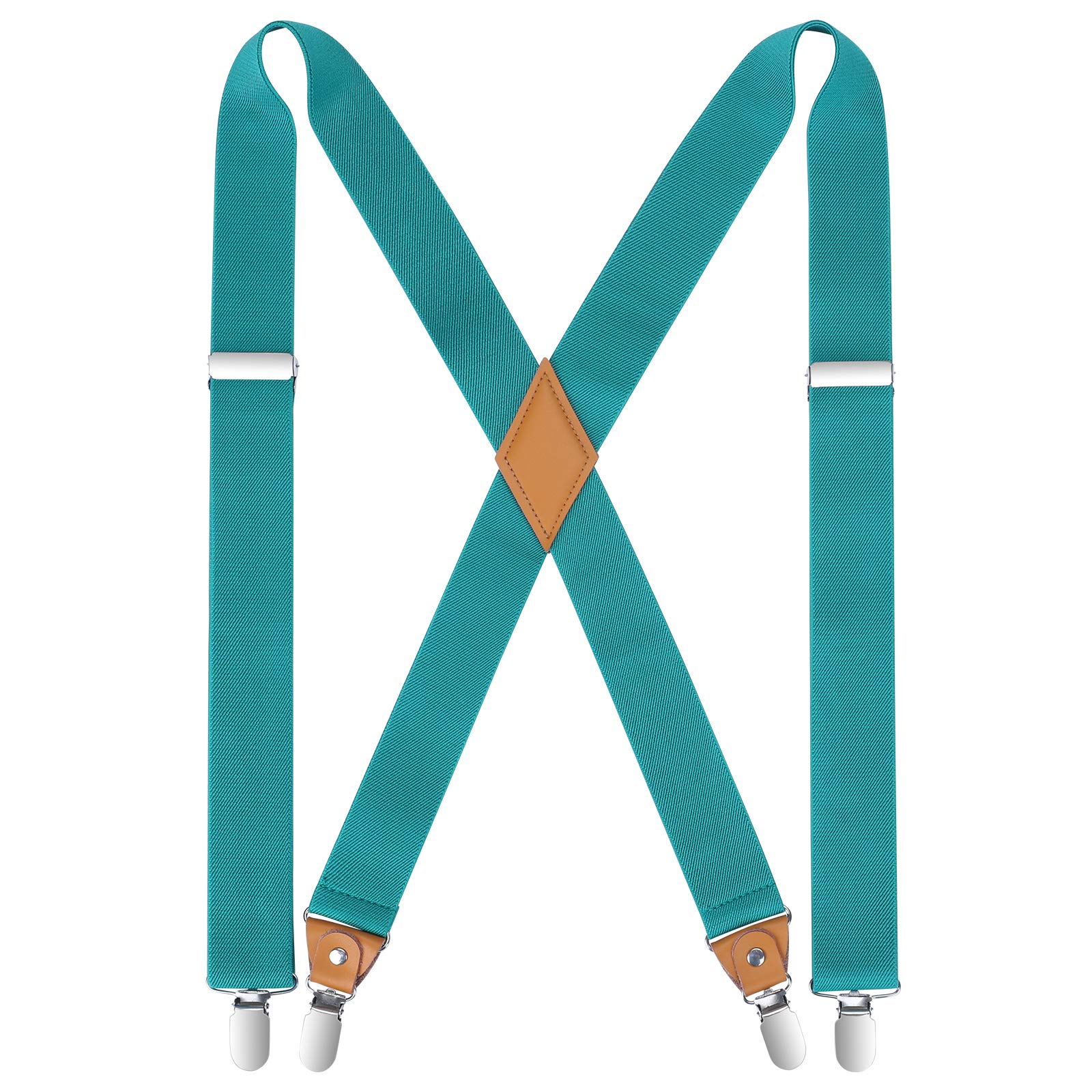 HISDERN Men's Braces with Very Strong 4 Clips Heavy Duty Suspenders X Style Aqua Adjustable Suspender Turquoise