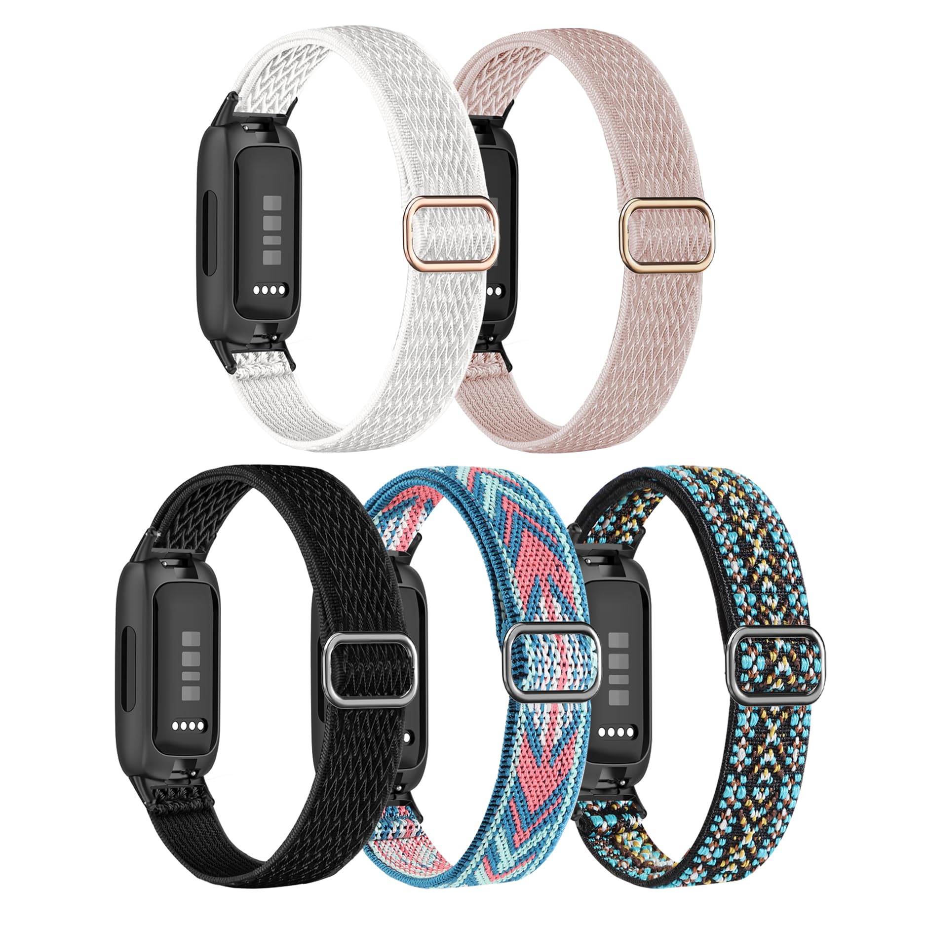 EverAct 5 Pack Straps Compatible with Fitbit Inspire 3 Strap Adjustable Stretchy Nylon Sport Wristband Compatible with Fitbit Inspire 3 Activity Tracker