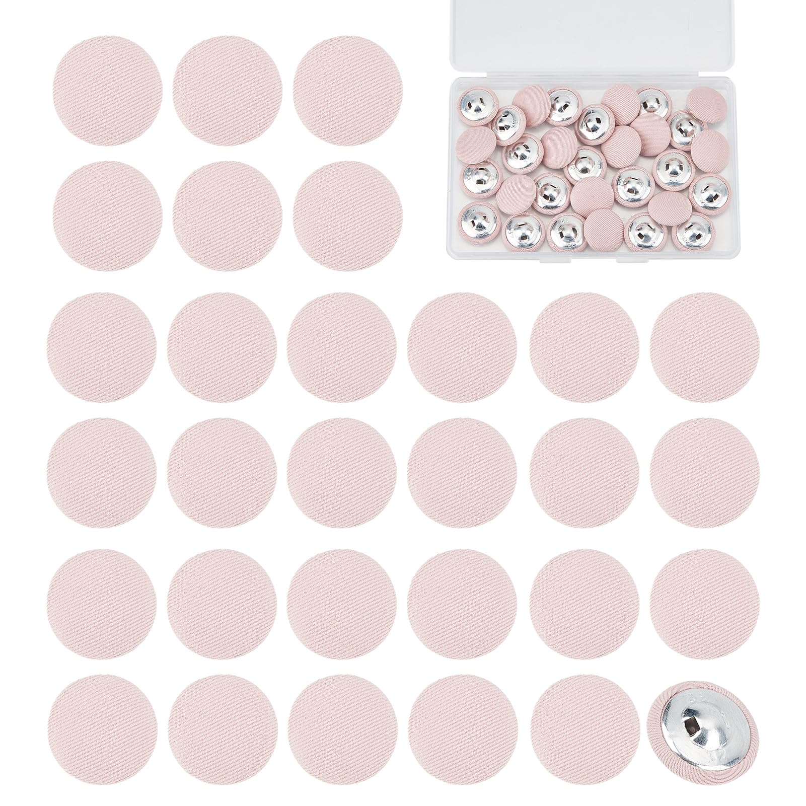 NICENEEDED 30 PCS 32L Fabric Cloth Covered Button, Pink Flatback Fabric Covered Round Buttons, Metal Shank Sewing Buttons for Suits Dress Blouses DIY Crafts