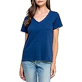 ENCHANTED COTTONS Women's GOTS Certified 100% Organic Cotton Slub V-Neck T Shirt Short Sleeve Tee Tops