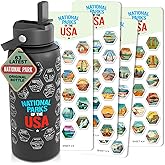 National Parks Water Bottle With Waterproof Stickers Wrap Around- Stainless Steel Insulated Vacuum Sealed 32 oz With Leak Proof Lid (National Park BLACK V2)
