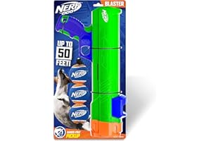 Nerf Dog Tennis Ball Blaster Dog Toy Gift Set, Tennis Ball Dog Fetch Toy Launches up to 50 ft, Dog Ball Thrower for All Breeds Includes Green Tennis Ball Launcher and 3 Dog Tennis Balls