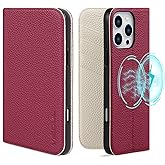 VISOUL Wallet Case for iPhone 16 Pro Max, Pebbled Genuine Leather Wallet Case with Card Holder Kickstand Flip Folio Cover Designed for iPhone 16 Pro Max(6.9 inch)-Red+White