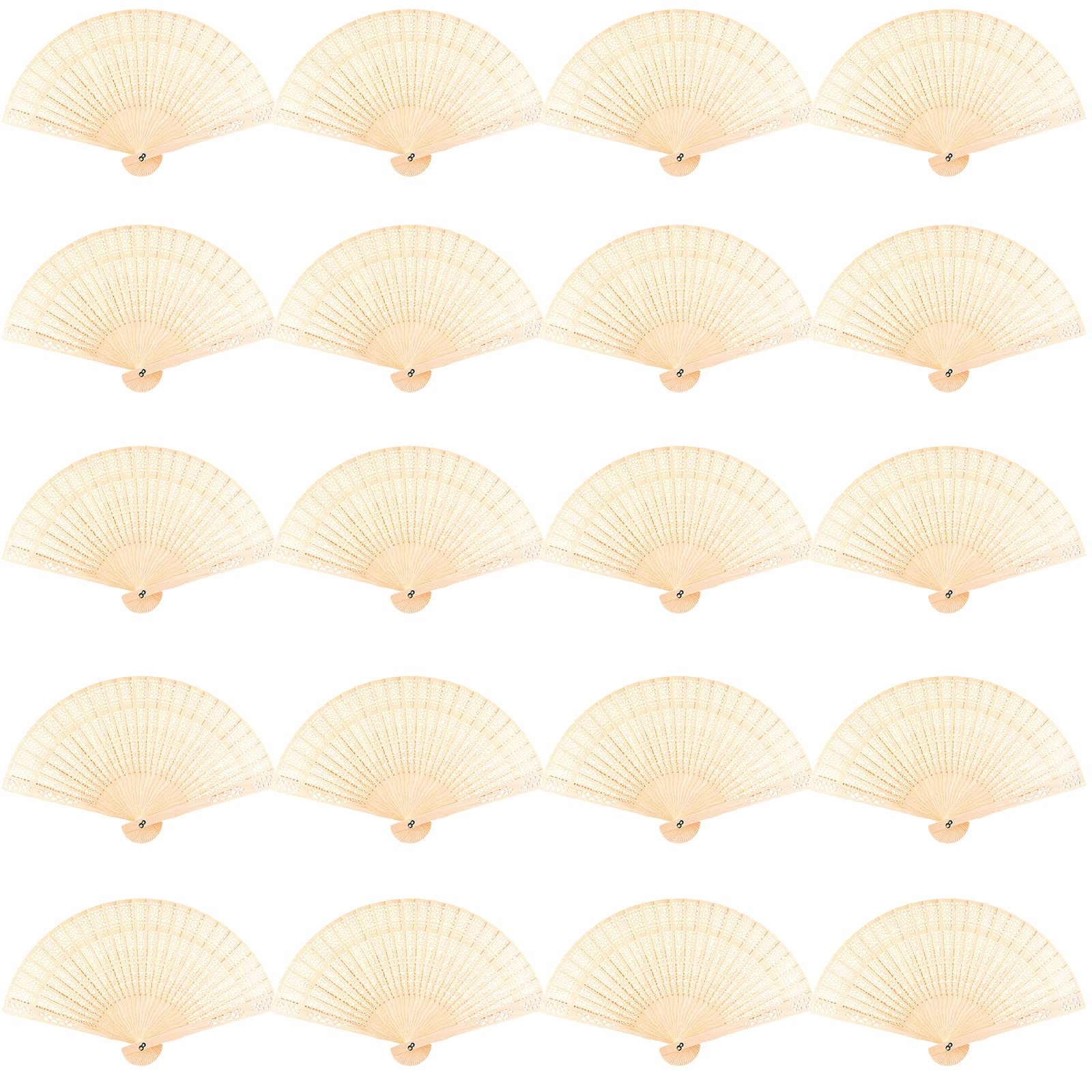 FEPITO 20 Pieces Wooden Handheld Paper Fan Wooden Folding Fans with Bamboos for Wedding Gift, Party, Home,