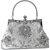 Womens Vintage Floral Beaded Rhinestone Embroidery Clutch Sequin Crossbody Bag Evening Handbag for Bridal Wedding Party Prom | Vintage, Floral, Beaded, Rhinestone, Embroidery, Sequin