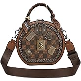 Round Crossbody Bag for Women, Adjustable Strap-Teddy Bear Checkered Purse,Travel, Festival & Daily Use