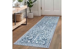 SILOLOOM Vintage Runner Rug 2x6, Blue and White Washable Runners for hallways, Super Soft Kitchen Runner Rug Non Slip, Print Faux Wool Thin Carpet Hallway Runner for Entryway Indoor Bedside Runner