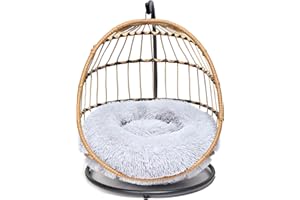 SWITTE Cat Hammock Chair Bed - Removable & Washable Cushion, Hanging Rattan Swing for Indoor Outdoor Cats & Small Dogs - Light Grey