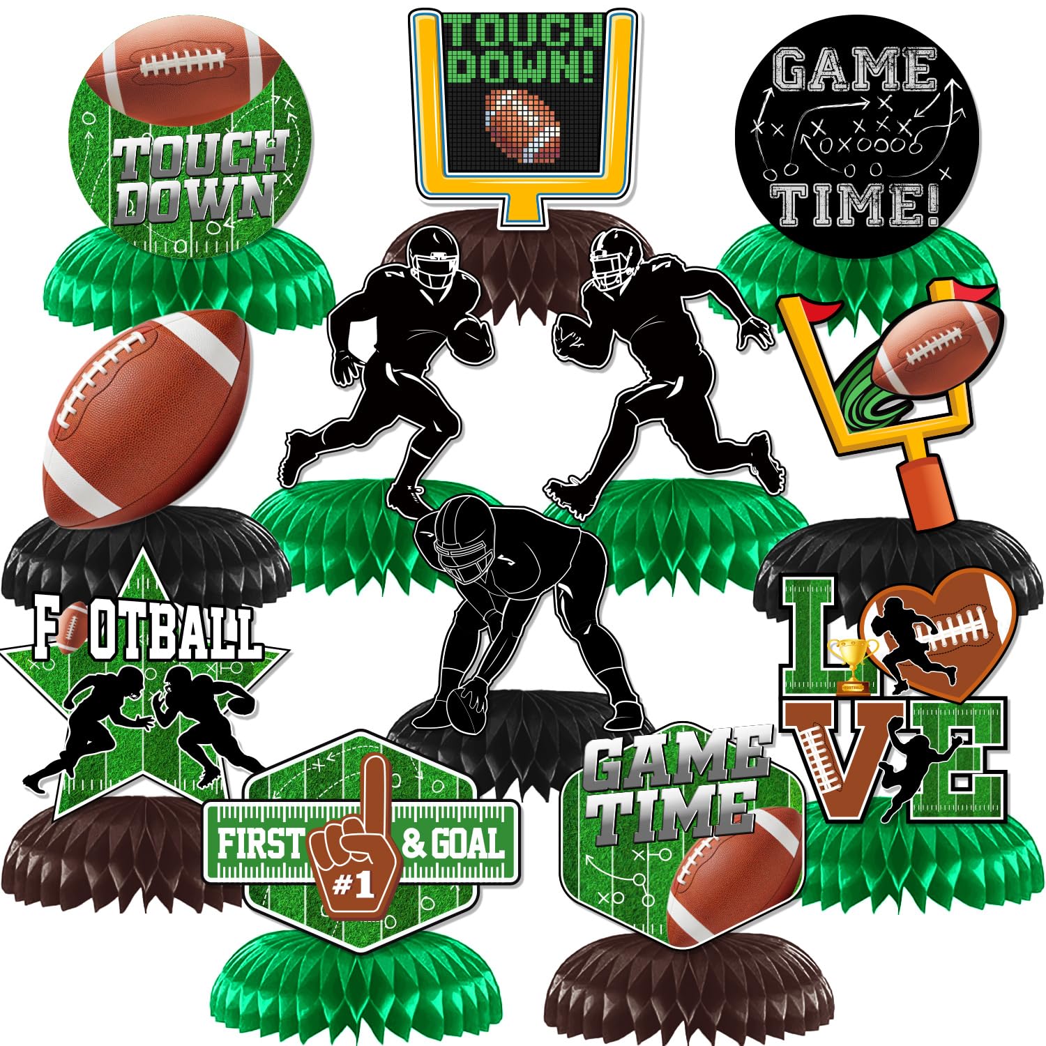Photo 1 of 12Pcs Football Party Decorations Football Honeycomb Centerpieces Football Table Centerpiece Supplies for Football Birthday Party Tailgate Game Day Party Decorations Supplies