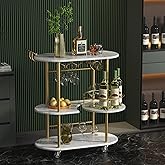 PAUKIN Gold Bar Carts with 4-Tier Storage Shelves, Mobile Bar Serving Cart with Wine Rack and Glass Holder, for The Home, Kit