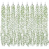 Artificial Hanging Vine, 10 Pcs Weeping Willow Plastic Plants Greenery Leaves Faux Ivy Garland Fake Plant UV Resistant for Indoor Outdoor Garden Door Wall Baskets Wedding Party Table Decoration Green