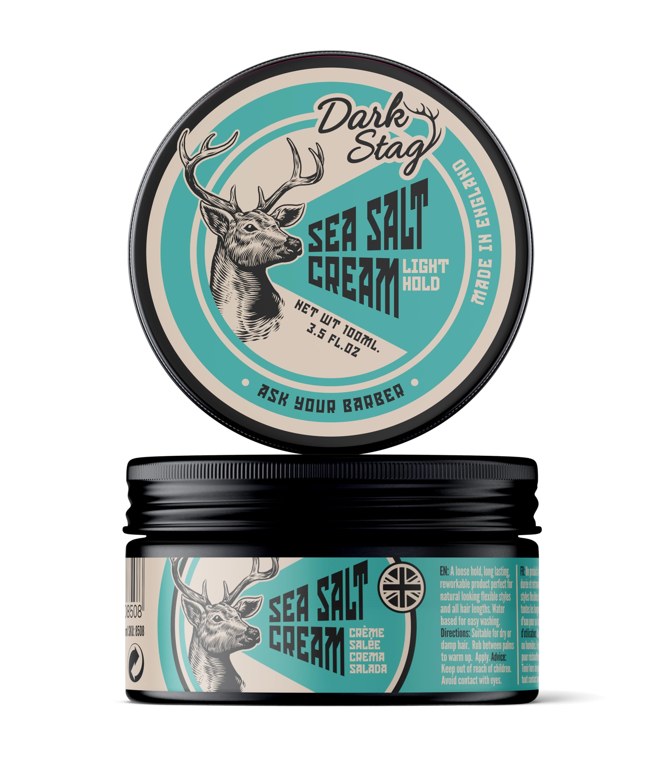 Dark Stag Sea Salt Cream, Light Hold Professional Hair Styling Cream, Water Based Easy to Wash, Natural Look, Sandalwood and Vanilla Fragrance, 100ml/3.5oz