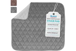 Sures Waterproof Chair Pads for Incontinence (22" x 21") - Washable, Waterproof Seat Protector - Chair Protector Seat Cover - Absorbent Pad for Bed, Seat, Car, Wheelchair & Recliner (Gray, 1 Pack)