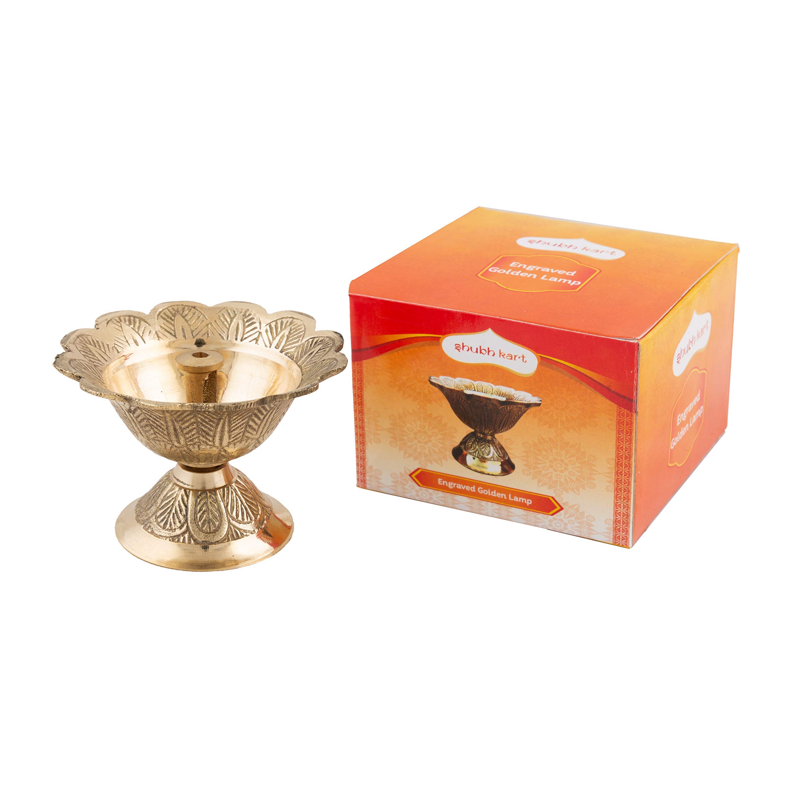 Shubhkart Solid Brass Engraved Floral Oil Lamp Diya for Puja and Religious Rituals, Deepak for Home Decor, Office and Temples, Ideal Festive Gift