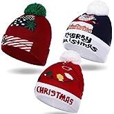 Chivao 3 Pcs 2025 Christmas Santa Elf Beanie Hat Winter Knitted Crochet Santa Xmas Hat with Pompom for Adults Women Men Gift